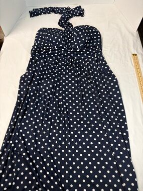 Paper Doll Polka Dot Dress 1X NWT Strapless Halter Retro Navy